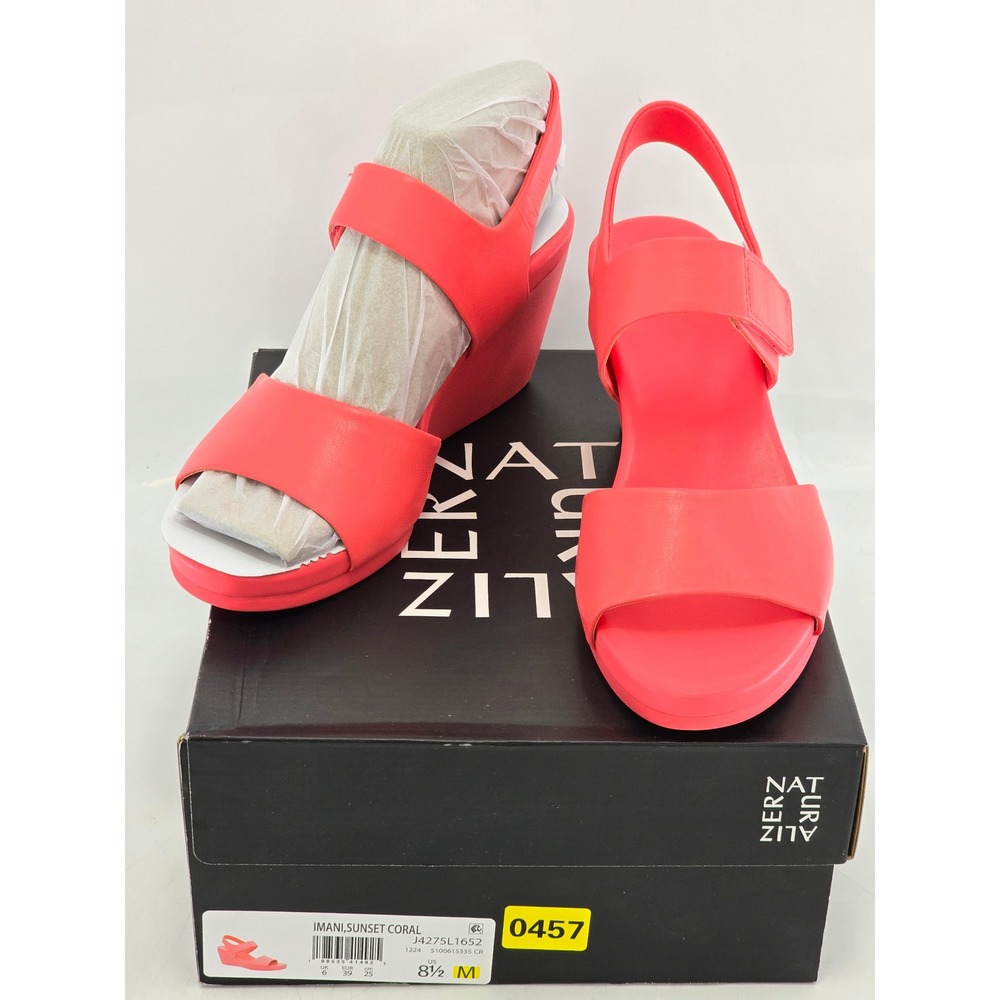 Naturalizer Imani Wedge Sandals Womens 8.5M Sunset Coral Leather - New